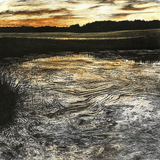 Scarpfire style, Midjourney V6.1: realistic landscape photograph of quiet dawn