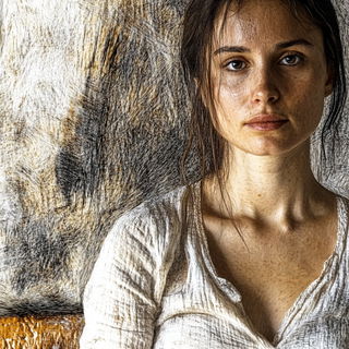 Scarpfire style, Midjourney V6.1: photographic portrait of female protagonist