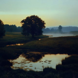 Platform of Maple Clouds style, Midjourney V6.1: realistic landscape photograph of quiet dawn