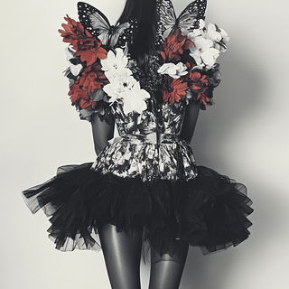 Feathergrotesque style, Midjourney V6.1: haute-couture fashion outfit
