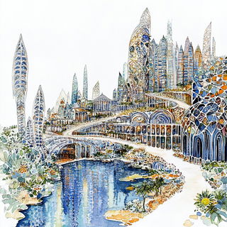 Mistraloon style, Midjourney V6.1: megacity with futuristic bioarchitecture