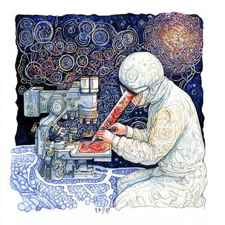 Mistraloon style, Midjourney V6.1: editorial illustration for popular scientific magazine cover