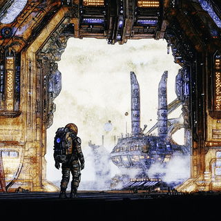 Mistraloon style, Midjourney V6.1: cinematic shot from sci-fi movie