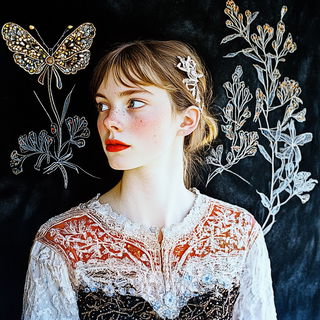 Mistraloon style, Midjourney V6.1: photographic portrait of female protagonist