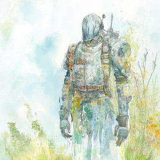 Suitcase Coast style, Midjourney V6.1: concept art character design of retropunk steam knight