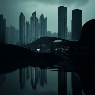 Bluegray Folio style, Midjourney V6.1: megacity with futuristic bioarchitecture