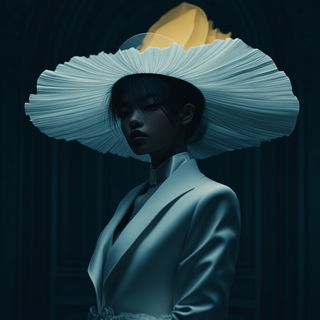 Bluegray Folio style, Midjourney V6.1: haute-couture fashion outfit