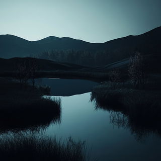 Bluegray Folio style, Midjourney V6.1: realistic landscape photograph of quiet dawn