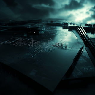 Bluegray Folio style, Midjourney V6.1: technical infrastructure blueprint schematics