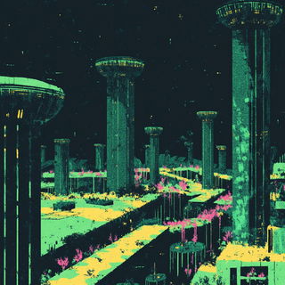 Hatchkin style, Midjourney V6.1: megacity with futuristic bioarchitecture
