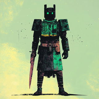 Hatchkin style, Midjourney V6.1: concept art character design of retropunk steam knight