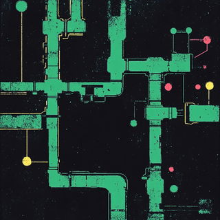Hatchkin style, Midjourney V6.1: technical infrastructure blueprint schematics