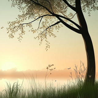 Chintz Courtyardism style, Midjourney V6.1: realistic landscape photograph of quiet dawn