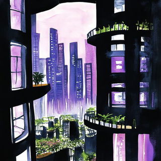 Lanternwyrd style, Midjourney V6.1: megacity with futuristic bioarchitecture
