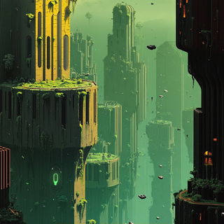 Alpenglyphic style, Midjourney V6.1: megacity with futuristic bioarchitecture
