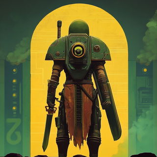 Alpenglyphic style, Midjourney V6.1: concept art character design of retropunk steam knight