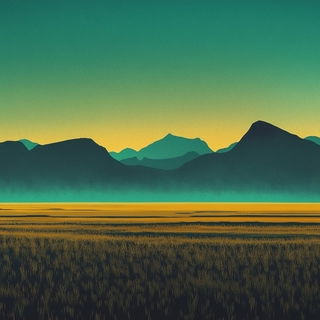 Alpenglyphic style, Midjourney V6.1: realistic landscape photograph of quiet dawn