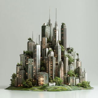 Planimetric Ruins style, Midjourney V6.1: megacity with futuristic bioarchitecture