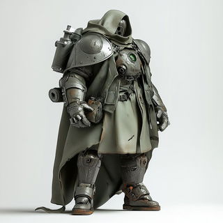 Planimetric Ruins style, Midjourney V6.1: concept art character design of retropunk steam knight