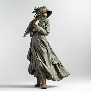 Planimetric Ruins style, Midjourney V6.1: haute-couture fashion outfit