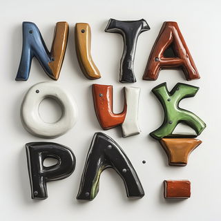 Planimetric Ruins style, Midjourney V6.1: typographic composition with large letters