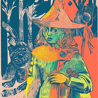 Crimson Gearshadow style, Midjourney V6.1: retro fairy-tale illustration
