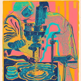 Crimson Gearshadow style, Midjourney V6.1: editorial illustration for popular scientific magazine cover