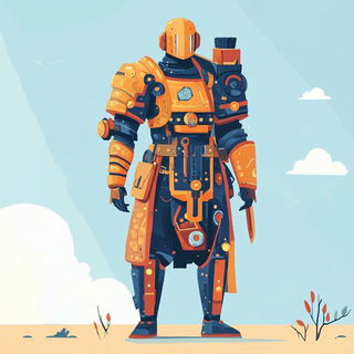 Bluehour Burrowism style, Midjourney V6.1: concept art character design of retropunk steam knight