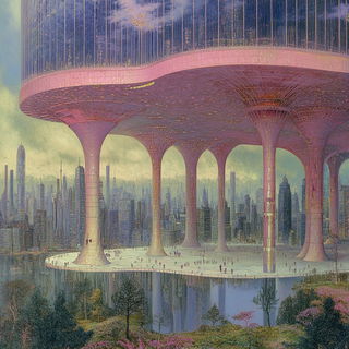 Botanopuppetry style, Midjourney V6.1: megacity with futuristic bioarchitecture