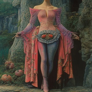 Botanopuppetry style, Midjourney V6.1: haute-couture fashion outfit