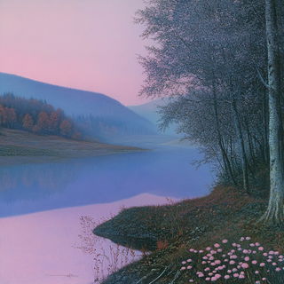 Botanopuppetry style, Midjourney V6.1: realistic landscape photograph of quiet dawn