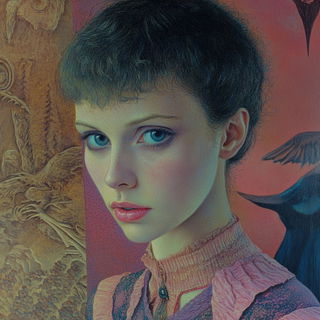 Botanopuppetry style, Midjourney V6.1: photographic portrait of female protagonist