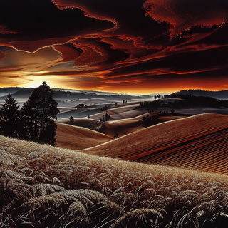 Gravemoon Washcraft style, Midjourney V6.1: realistic landscape photograph of quiet dawn