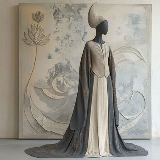 Aegis Maskwork style, Midjourney V6.1: haute-couture fashion outfit