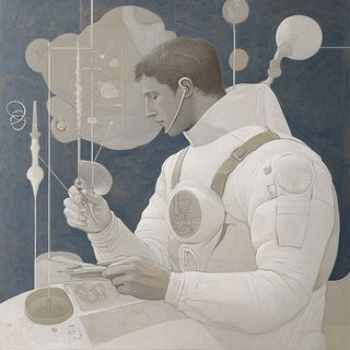 Aegis Maskwork style, Midjourney V6.1: editorial illustration for popular scientific magazine cover