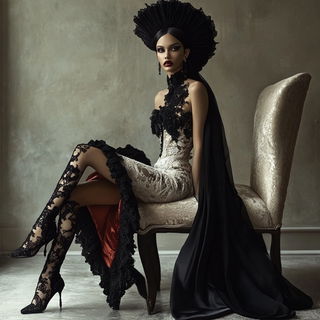 Rosette Misregistration style, Midjourney V6.1: haute-couture fashion outfit