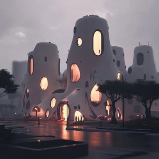 Cineumbra style, Midjourney V6.1: megacity with futuristic bioarchitecture