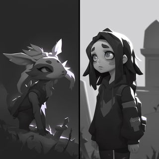 Cineumbra style, Midjourney V6.1: black-and-white manga comic strip
