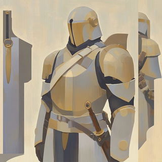 Azure Trellisism style, Midjourney V6.1: concept art character design of retropunk steam knight