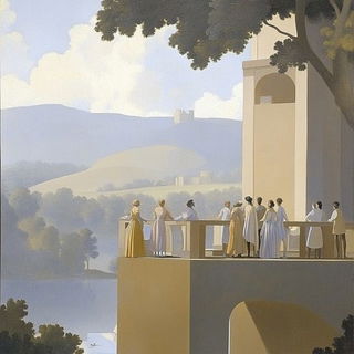 Azure Trellisism style, Midjourney V6.1: classical 18th-century oil painting