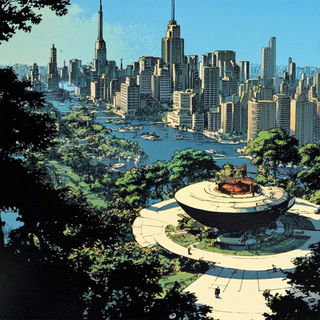 Geometric Sublime style, Midjourney V6.1: megacity with futuristic bioarchitecture