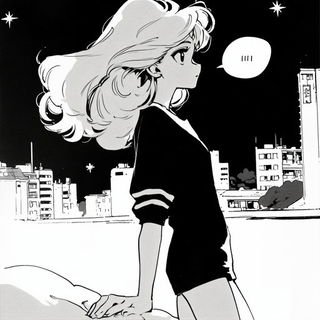 Geometric Sublime style, Midjourney V6.1: black-and-white manga comic strip
