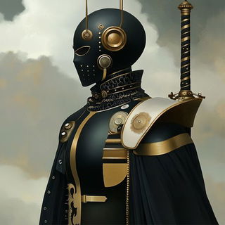 Scratchlight style, Midjourney V6.1: concept art character design of retropunk steam knight