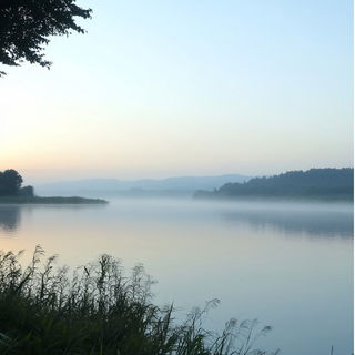 Ruinocel style, Midjourney V6.1: realistic landscape photograph of quiet dawn