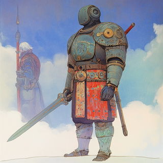 Morrowglass Islet style, Midjourney V6.1: concept art character design of retropunk steam knight