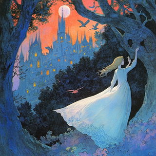 Morrowglass Islet style, Midjourney V6.1: retro fairy-tale illustration