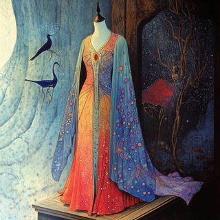 Morrowglass Islet style, Midjourney V6.1: haute-couture fashion outfit