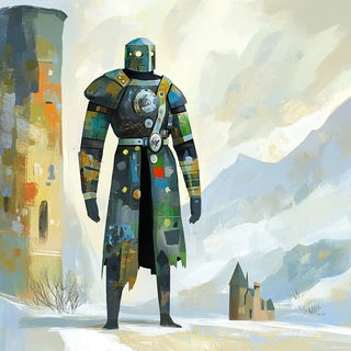 Dripstone Atlas style, Midjourney V6.1: concept art character design of retropunk steam knight