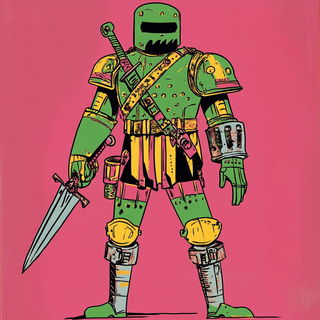 Fabrifolia style, Midjourney V6.1: concept art character design of retropunk steam knight