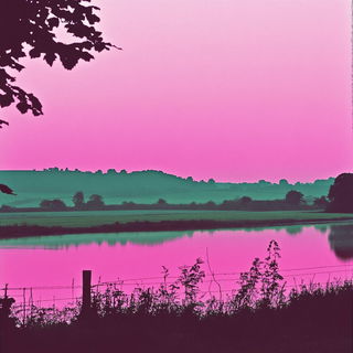 Fabrifolia style, Midjourney V6.1: realistic landscape photograph of quiet dawn